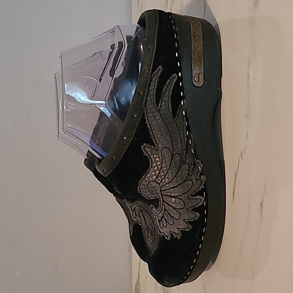 Lucky Brand Vintage Y2K Black Gray Leather Suede Mules Peace Wings Retro Wmns 7 - Picture 5 of 16